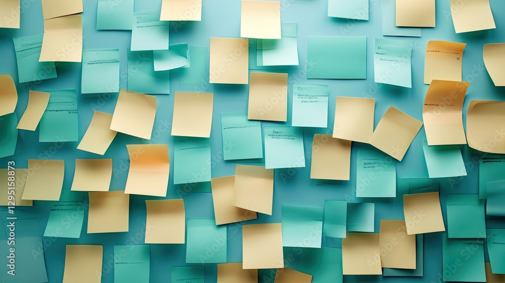 Poster organized office workspace with neatly arranged sticky notes listing correct and incorrect business 