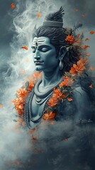 Lord Shiva Mahakal is shown artistically among cosmic energy, signifying calm and spirituality.