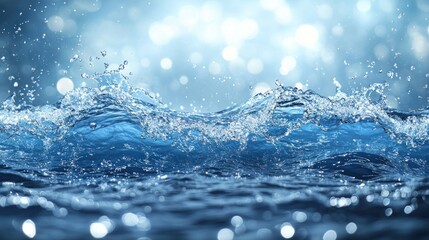 Splashing water waves against a blurred bokeh background.