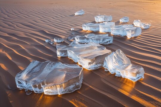 Chiseled Ice on a Polished Sandstone Landscape with Warm Glow