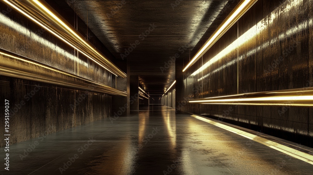 Leinwandbilder Long industrial gas pipelines stretching into the distance with metallic textures and illuminated pathways in perspective view. Generative AI