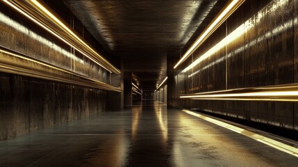 Obraz premium Long industrial gas pipelines stretching into the distance with metallic textures and illuminated pathways in perspective view. Generative AI