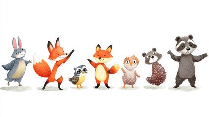 Naklejka premium Forest Friends Posing in Line