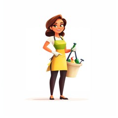 Housewife doing house cleaning during spring cleaning.