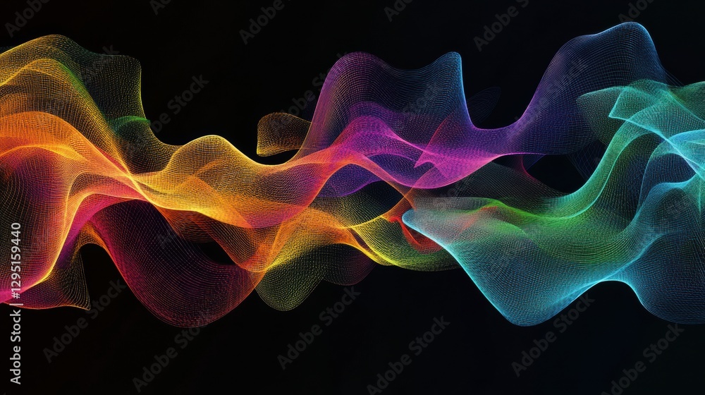 Poster colorful wave patterns with light trails on dark background