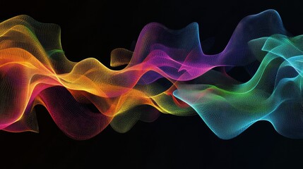 Colorful Wave Patterns with Light Trails on Dark Background