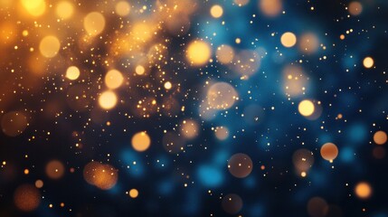 Abstract bokeh background with golden and blue lights.