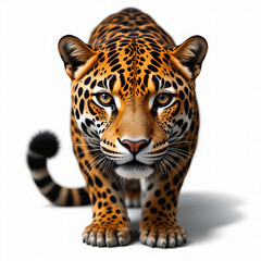 Fototapeta premium Close-up of a Stalking Jaguar Against White Background Looking Forward