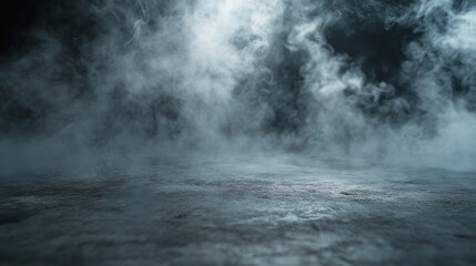 Fototapeta premium Dark moody atmospheric background with grey smoke and concrete texture fog haze cold blue image scene