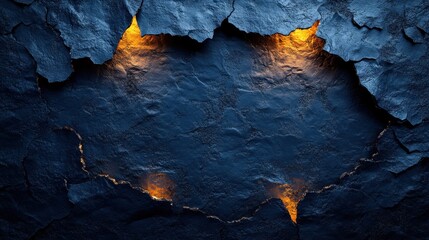 Glowing Crevices in Dark Blue Stone Wall - Abstract Background Texture