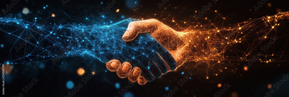 Leinwandbilder glowing handshake symbolizing business connections through abstract lines and network technology. ge