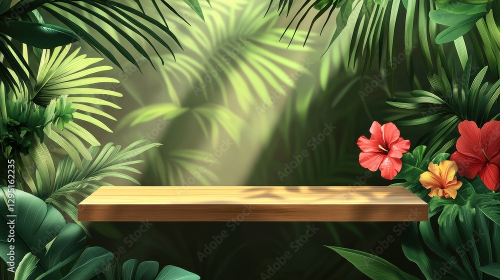 Aufkleber tropical jungle background with shelf for display and presentation