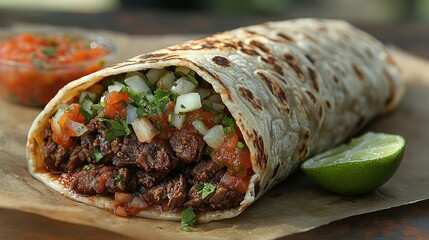Beef Burrito with Salsa on Paper