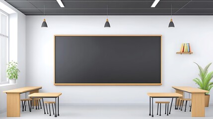 Modern Classroom Interior: 3D Render of a Bright and Airy Schoolroom AI Generated