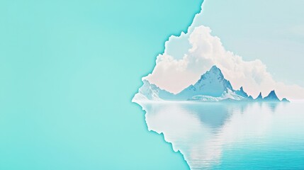 Serene Mountain Landscape Revealed Through a Teal Paper Tear