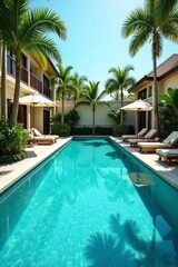 Fototapeta premium Luxury resort, private pool, crystal clear water, water, clean, serenity