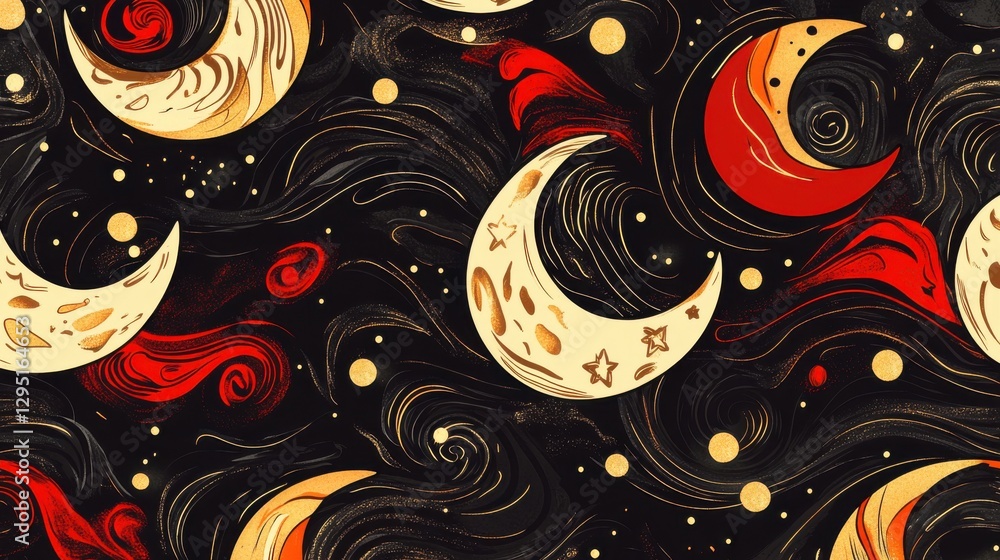Wall mural artistic moon and star pattern against a dark background