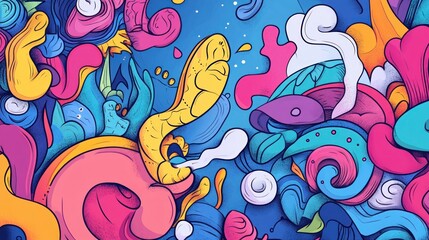Fototapeta premium Colorful abstract creatures in vibrant swirls