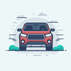 Fototapeta premium Red vehicle illustration showcasing a modern car design with stylized elements, perfect for automotive blogs, transportation graphics, or advertising visuals.