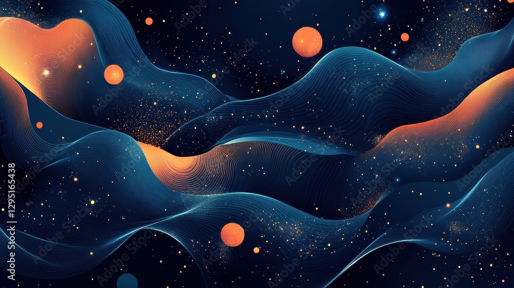 Canvas Prints abstract colorful waves in a galaxy filled with stars and planets