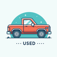 Obraz premium Nostalgic orange pickup truck illustration with classic design, isolated on a teal background, perfect for automotive themed projects or vintage vehicle designs.