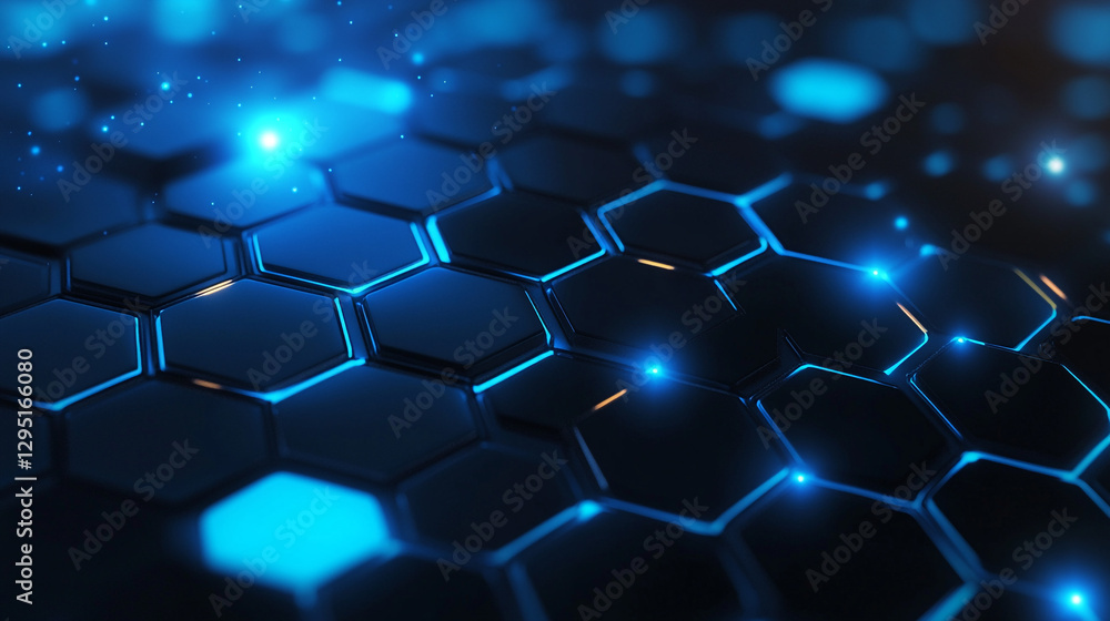 Poster abstract blue hexagon pattern technology background digital design 3d dark grid cyber light lines