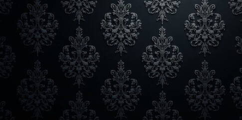 Dark black damask pattern background for elegant decor, fancy, deluxe