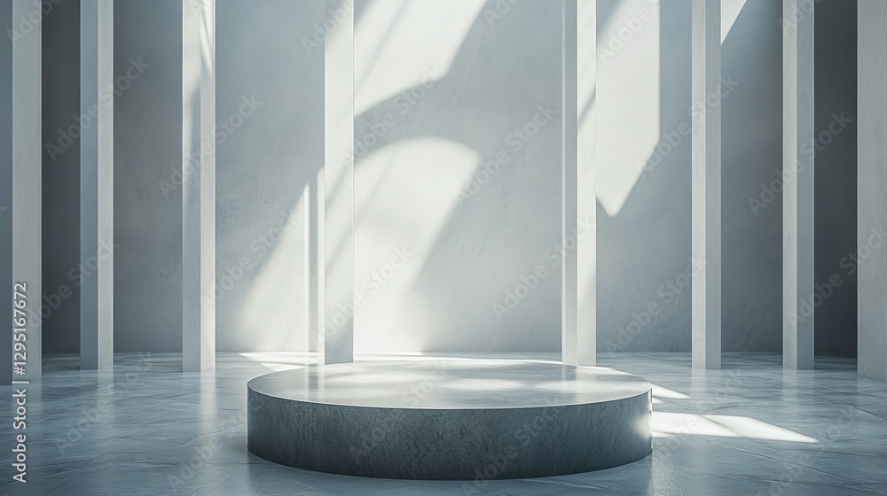 Aufkleber a clean and elegant 3d render of an abstract white geometry scene with a sleek gray podium and soft 