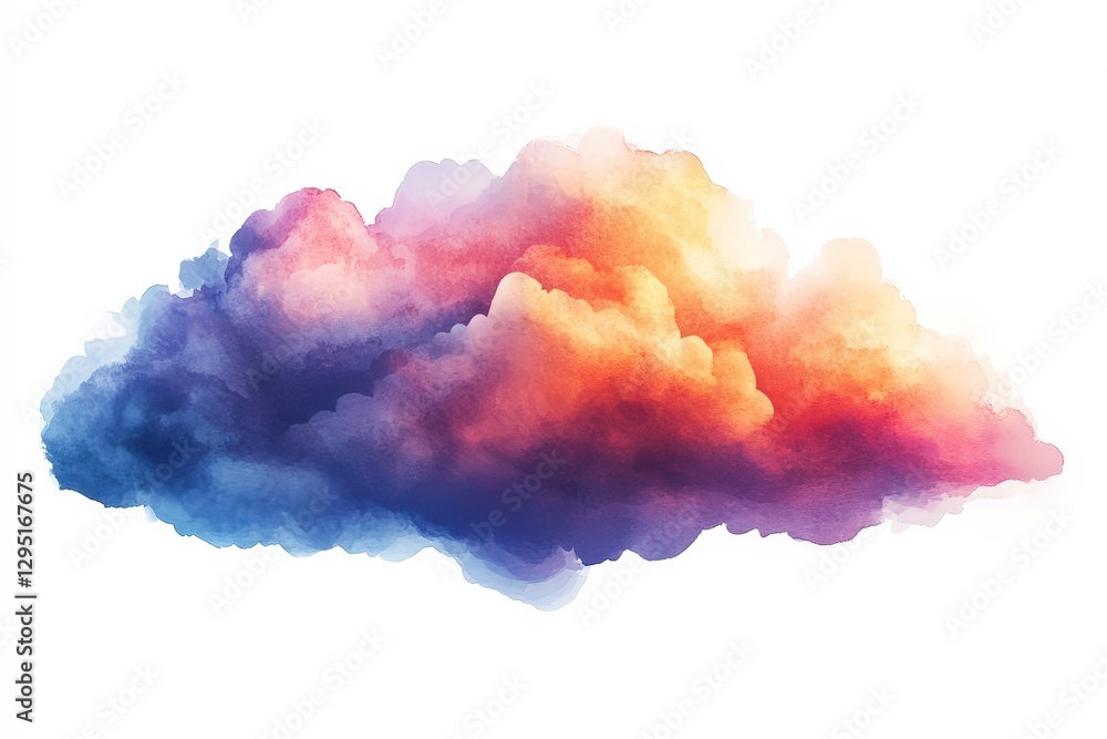 Poster vibrant abstract cloud with deep colors and soft textures on white background