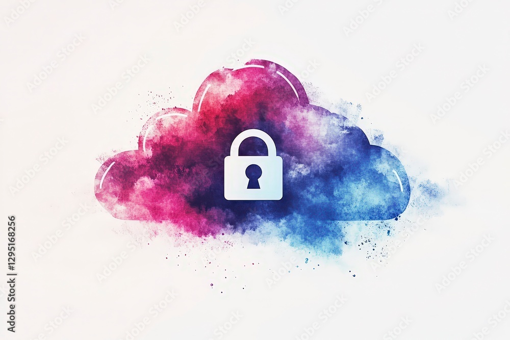 Poster secure cloud storage concept with lock representing data protection and safety