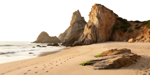 natural rock formation along sandy beach isolated on a white background png