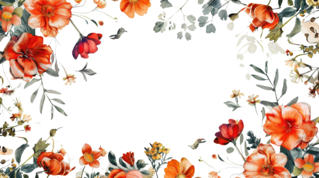 Watercolor floral frame creating a transparent background for designs