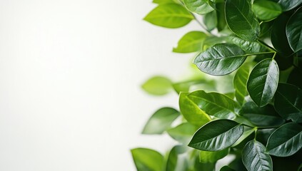 Obraz premium Fresh green leaves border on white (5)