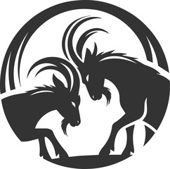 Fototapeta premium Goat headbutting another goat animal vector silhouette