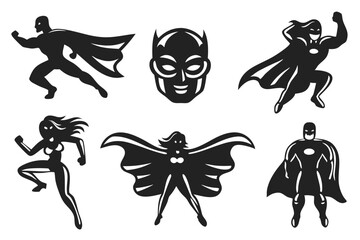 set of Superhero silhouette vector illustration
