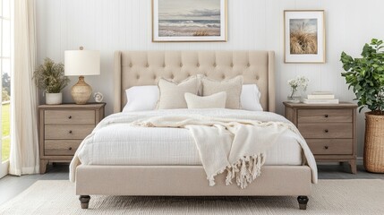 A minimalistic yet cozy bedroom featuring a freestanding bed and light decor.