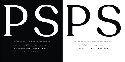 Alphabet letters font, Punctuation, numbers, Minimal Fashion Designs, Logos, Typography, etc. Modern serif fonts are decorative vintage concepts. vector illustration