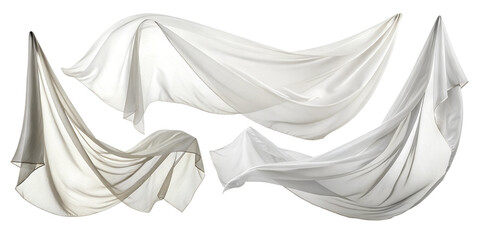 set of floating elegant white fabrics isolated png background