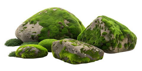set of moss covered rocks in natural settings png background
