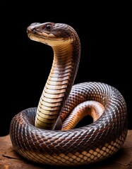 Fototapeta premium Coiled cobra snakes in alert poses detailed reptilian scales wildlife 