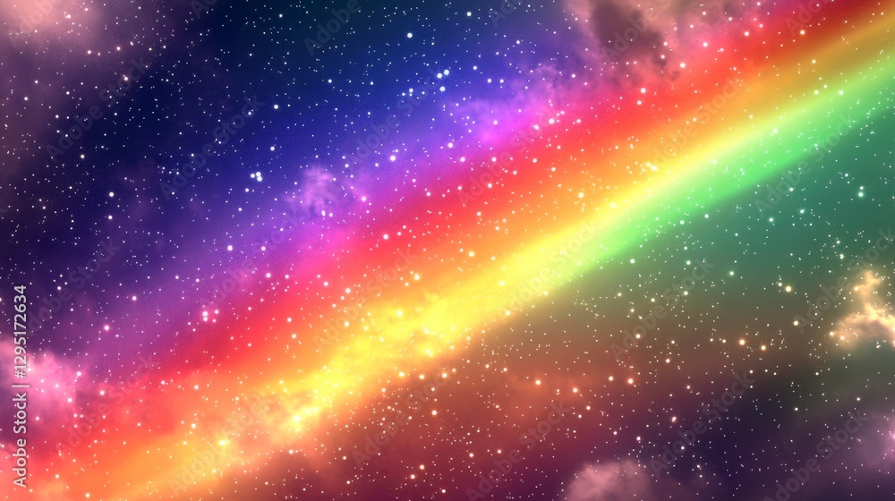 Poster colorful rainbow across cosmic nebula with stars in a deep space background for artistic and imagina