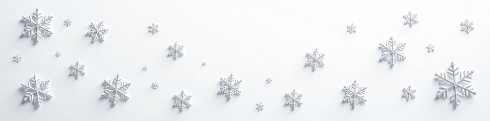 Delicate snowflake pattern in various sizes on a soft white backdrop, design, chilly