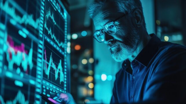 Elderly Man Reviewing Stock Portfolio on Tablet