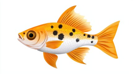 Naklejka premium A vibrant cartoon goldfish with striking orange and black spots, ideal for educational materials, illustrations, and decorations.