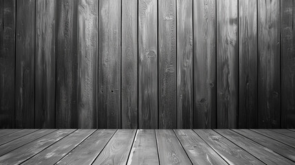 The room features a striking contrast between wood and dark gray panels