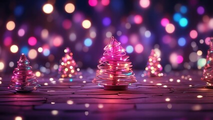 2. "Holiday Decorations Featuring Colorful Christmas Lights Against a Purple Background"
