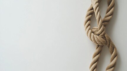 Twisted linen rope forming a loop with a simple knot on a clean white background