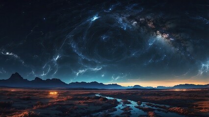 1. "Nature's Beauty and Light Trails on a Winding Road Beneath a Dusk Sky"
