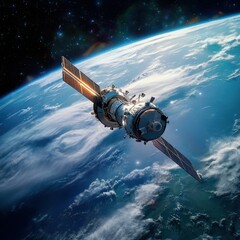 Obraz premium Studio shot of a satellite deployment from a spacecraft, isolated with soft lighting, creating a professional and versatile look, capturing the moment of release