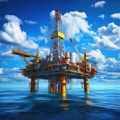 Studio shot of an offshore oil well platform, isolated with soft lighting, creating a professional and versatile look, showing its massive structure in high detail. -